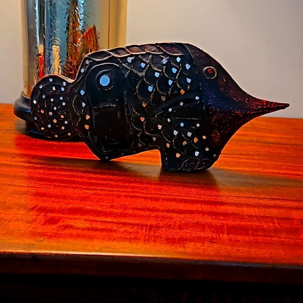 Vintage artisan wood carved fish